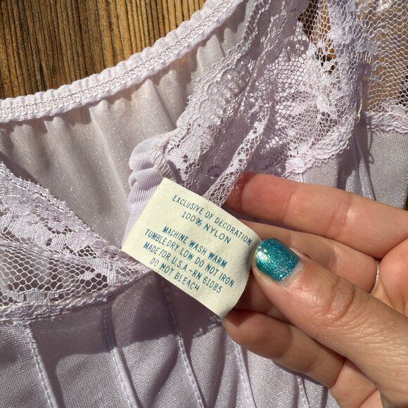 Vintage Nightgown 70s Undercover Wear Purple Empire Waist Sheer Negligee M/L - Picture 15 of 15